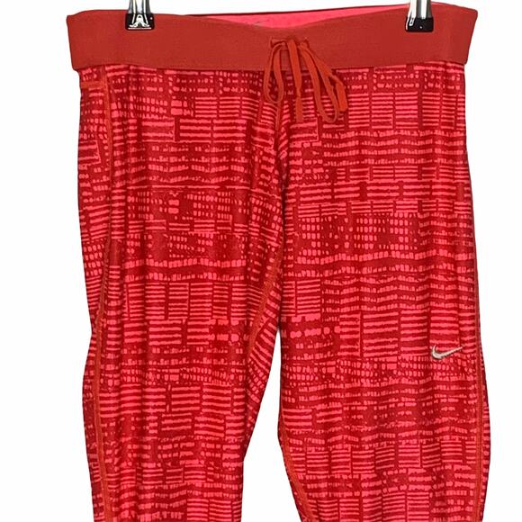 Nike Athleisure Red Pink Stripe Crop Legging Small Just Do It Activewear Dri-Fit - Picture 5 of 11
